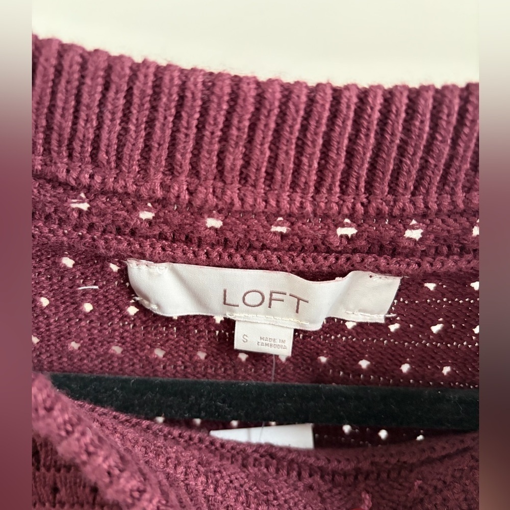 Loft • Burgundy Pointelle Ottoman Sweater S NWT - Picture 4 of 6